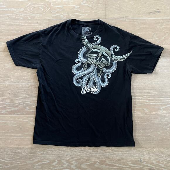 O'neill Goth Black Skull Octopus Black Slim Fit Tee Large - Picture 1 of 3